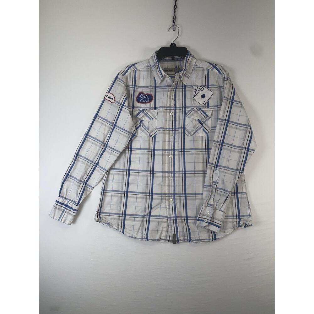 Paperdenim&cloth Shirt Mens Large White Plaid Grand Casino Monte Carlo Poker